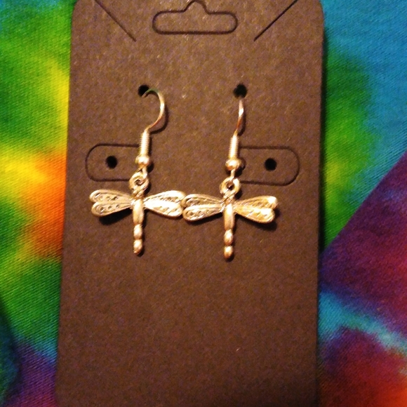 Handcrafted Dragonfly Charm Hook Earrings - Picture 2 of 3